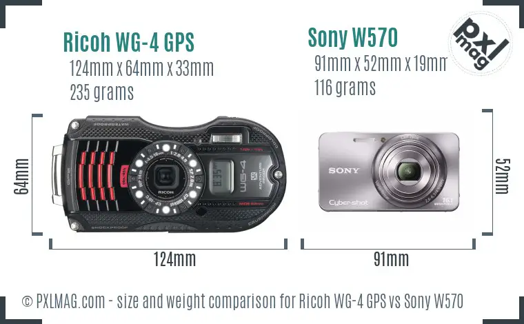 Ricoh WG-4 GPS vs Sony W570 size comparison