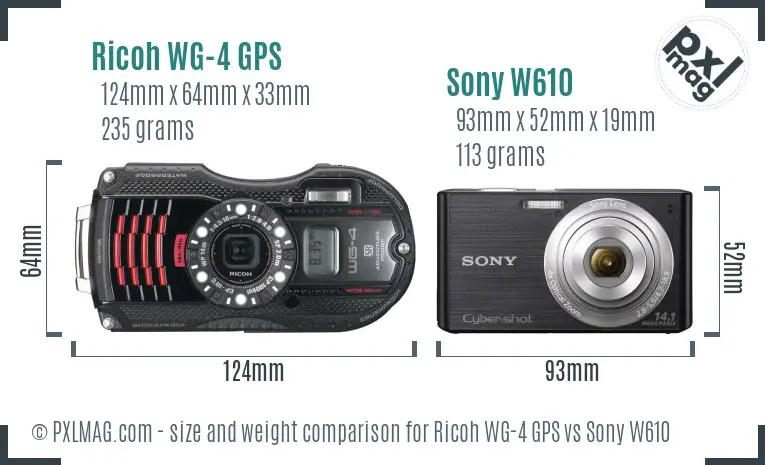 Ricoh WG-4 GPS vs Sony W610 size comparison Ricoh WG-4 GPS vs Sony W610 size comparison