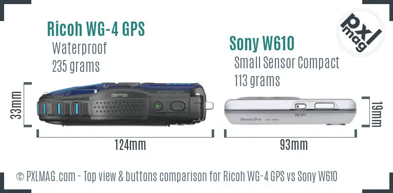 Ricoh WG-4 GPS vs Sony W610 top view buttons comparison Ricoh WG-4 GPS vs Sony W610 top view buttons comparison