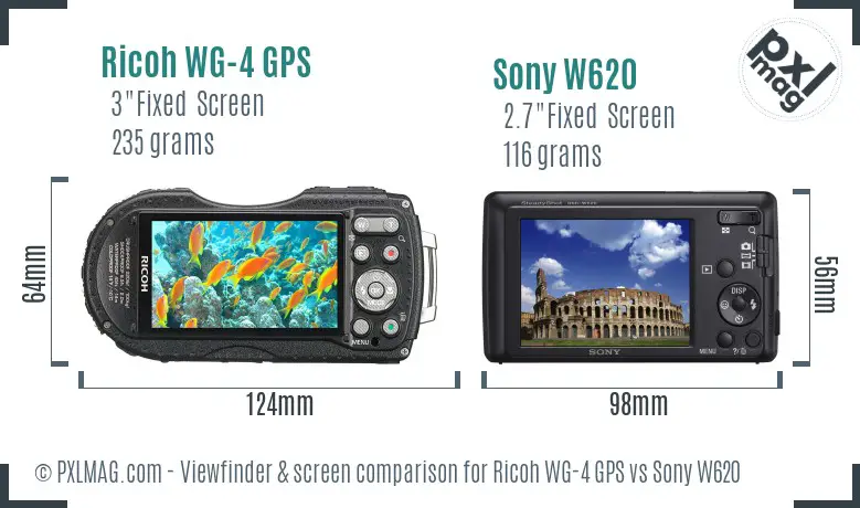 Ricoh WG-4 GPS vs Sony W620 Screen and Viewfinder comparison