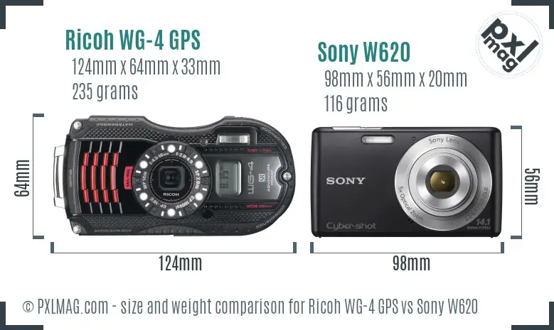 Ricoh WG-4 GPS vs Sony W620 size comparison