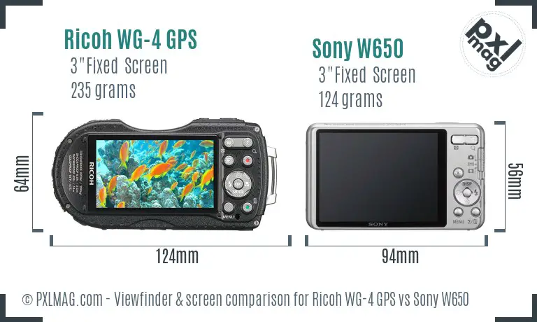 Ricoh WG-4 GPS vs Sony W650 Screen and Viewfinder comparison