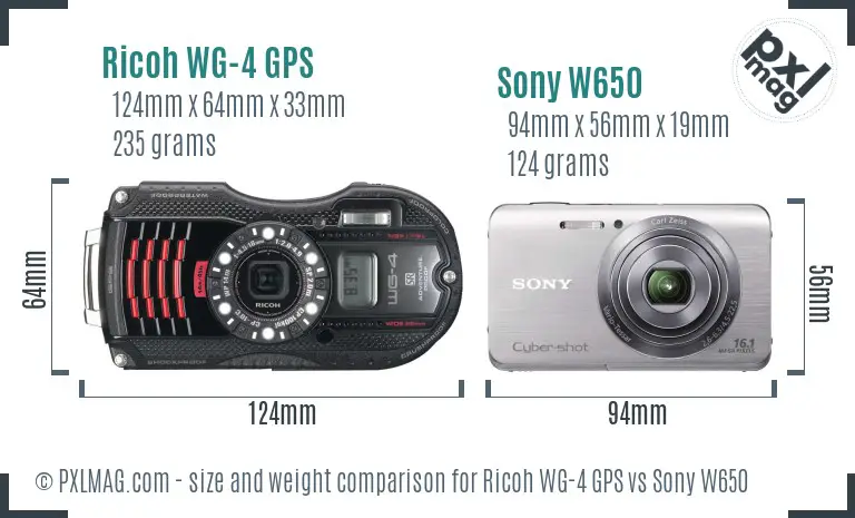 Ricoh WG-4 GPS vs Sony W650 size comparison