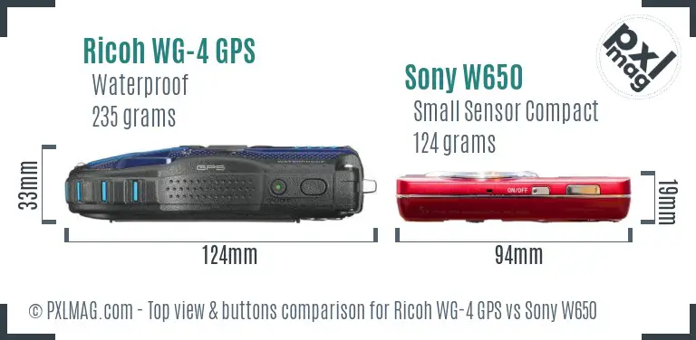 Ricoh WG-4 GPS vs Sony W650 top view buttons comparison