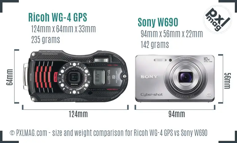 Ricoh WG-4 GPS vs Sony W690 size comparison