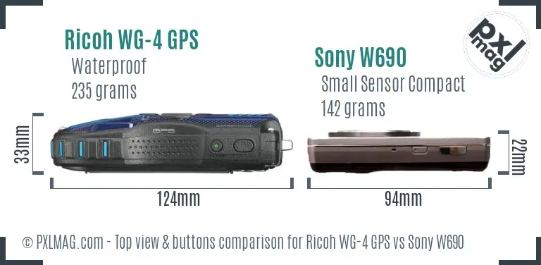 Ricoh WG-4 GPS vs Sony W690 top view buttons comparison