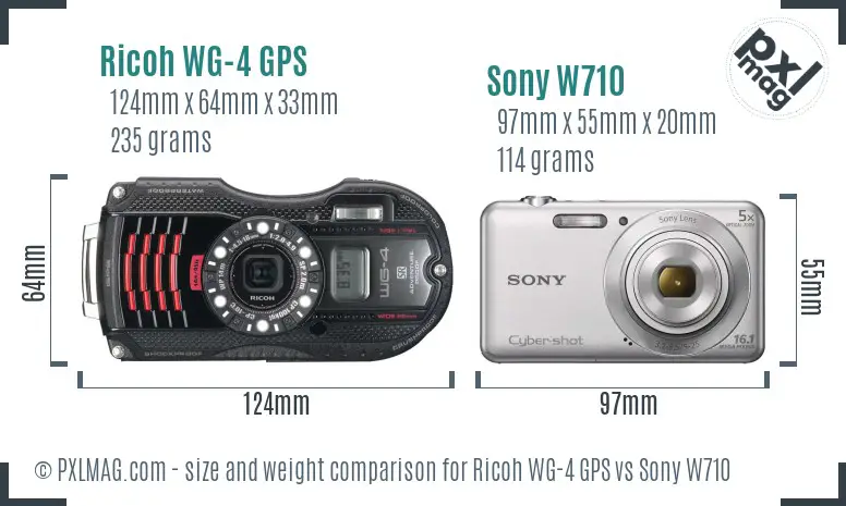Ricoh WG-4 GPS vs Sony W710 size comparison
