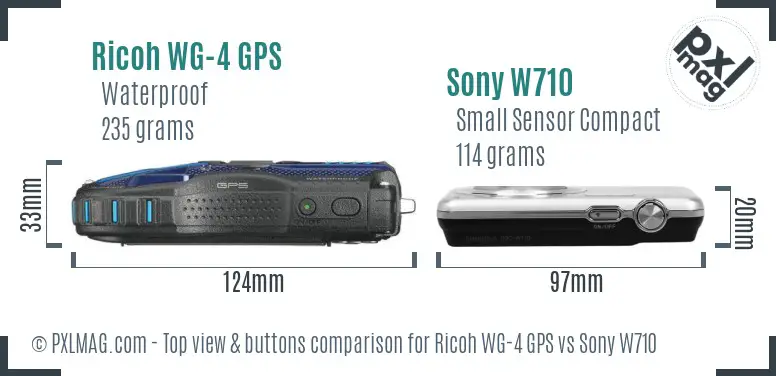 Ricoh WG-4 GPS vs Sony W710 top view buttons comparison