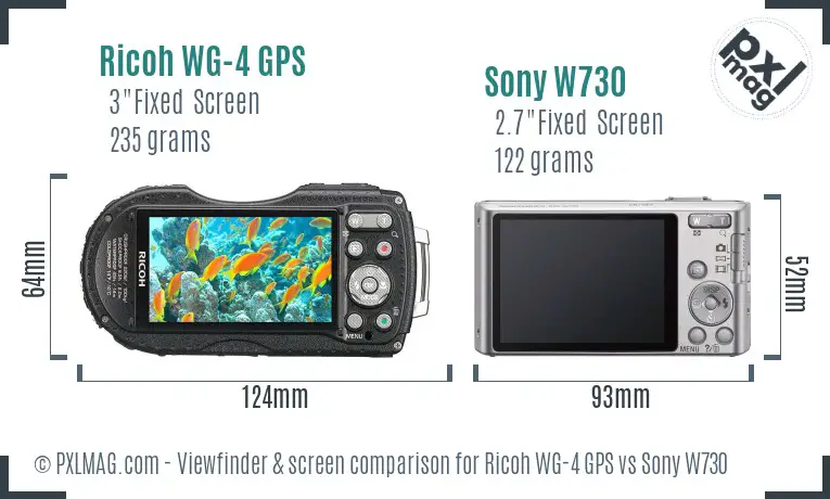 Ricoh WG-4 GPS vs Sony W730 Screen and Viewfinder comparison