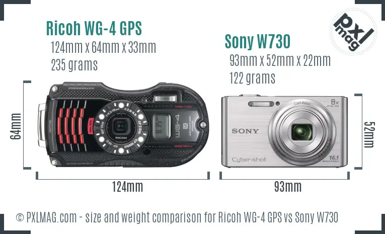 Ricoh WG-4 GPS vs Sony W730 size comparison