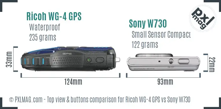 Ricoh WG-4 GPS vs Sony W730 top view buttons comparison