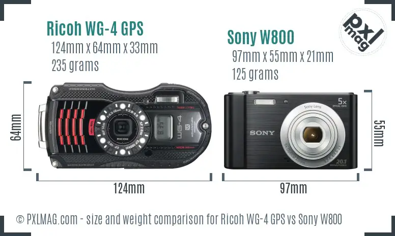 Ricoh WG-4 GPS vs Sony W800 size comparison
