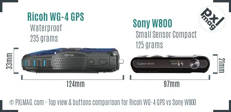 Ricoh WG-4 GPS vs Sony W800 top view buttons comparison