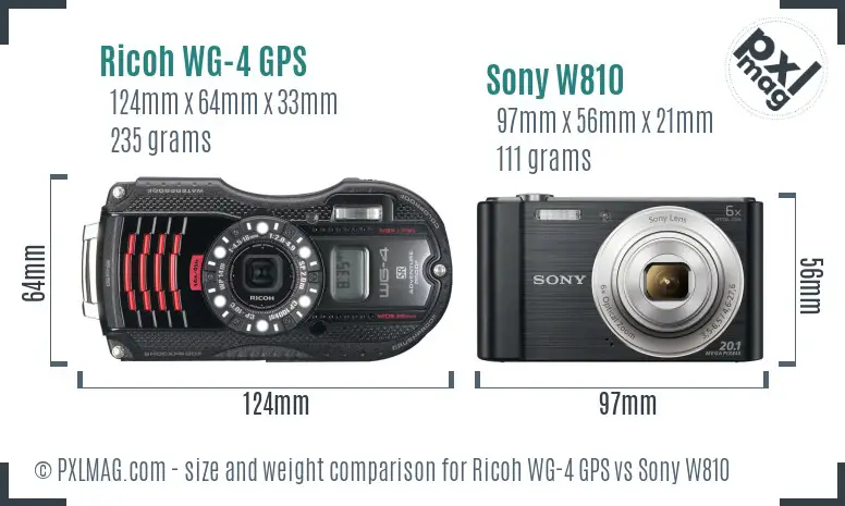Ricoh WG-4 GPS vs Sony W810 size comparison