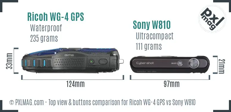 Ricoh WG-4 GPS vs Sony W810 top view buttons comparison