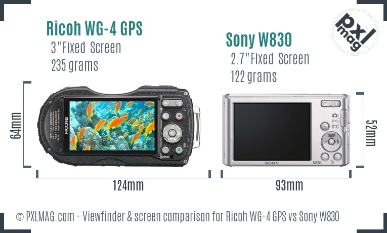 Ricoh WG-4 GPS vs Sony W830 Screen and Viewfinder comparison