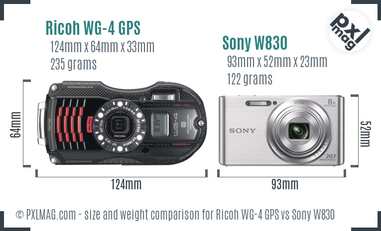 Ricoh WG-4 GPS vs Sony W830 size comparison