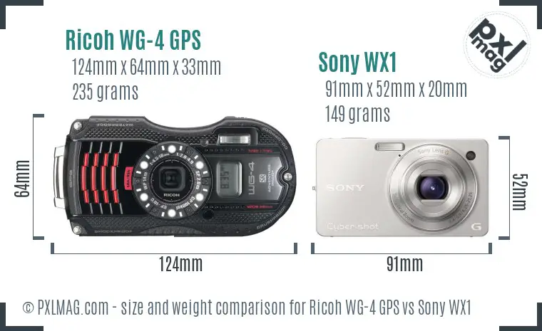 Ricoh WG-4 GPS vs Sony WX1 size comparison