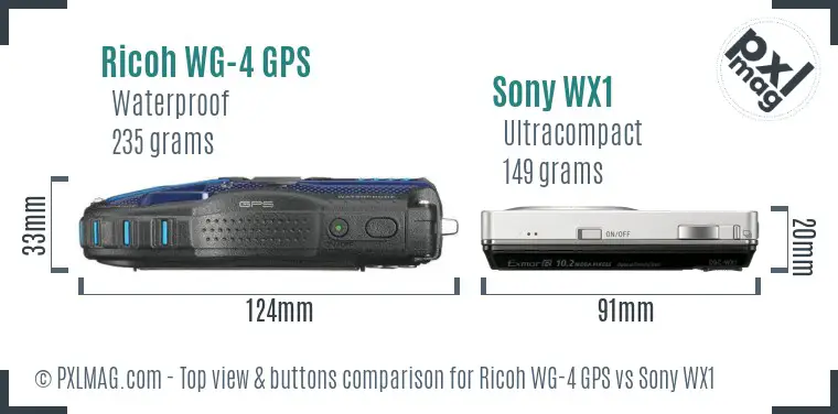 Ricoh WG-4 GPS vs Sony WX1 top view buttons comparison