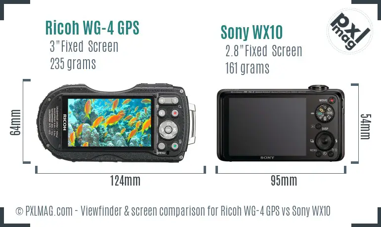 Ricoh WG-4 GPS vs Sony WX10 Screen and Viewfinder comparison