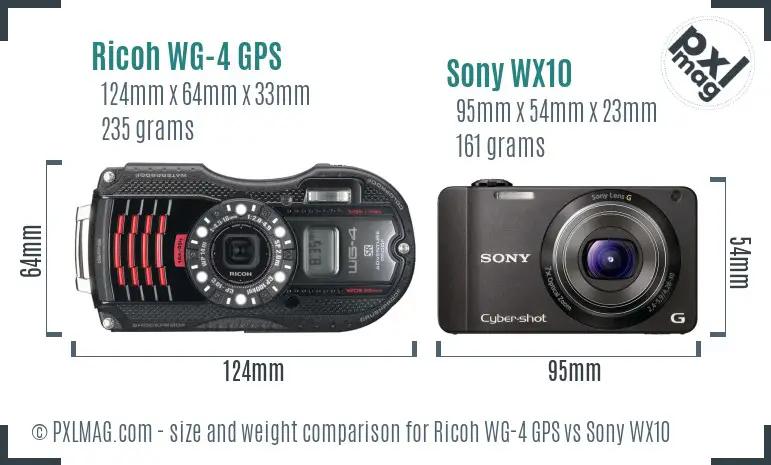 Ricoh WG-4 GPS vs Sony WX10 size comparison