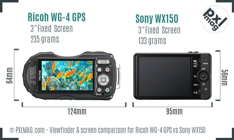 Ricoh WG-4 GPS vs Sony WX150 Screen and Viewfinder comparison