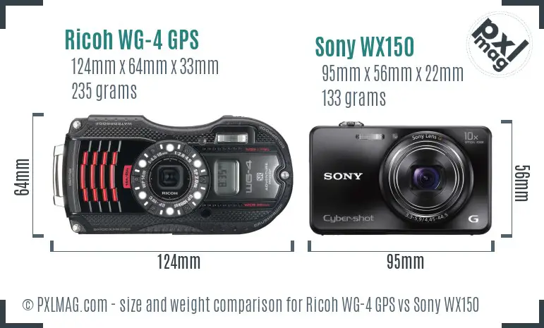 Ricoh WG-4 GPS vs Sony WX150 size comparison