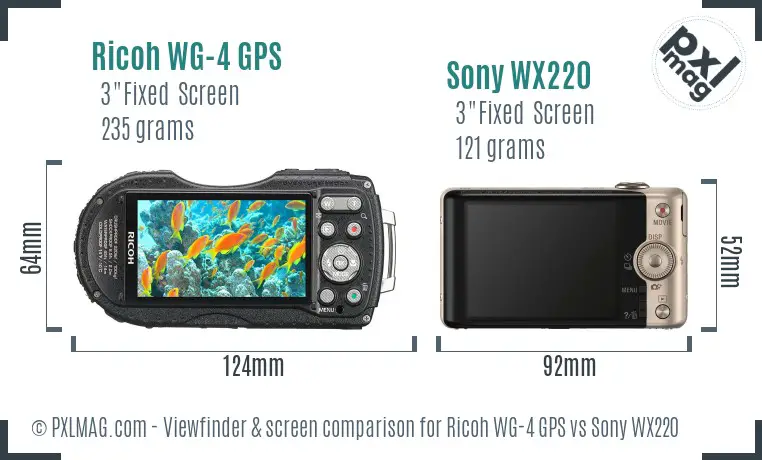 Ricoh WG-4 GPS vs Sony WX220 Screen and Viewfinder comparison