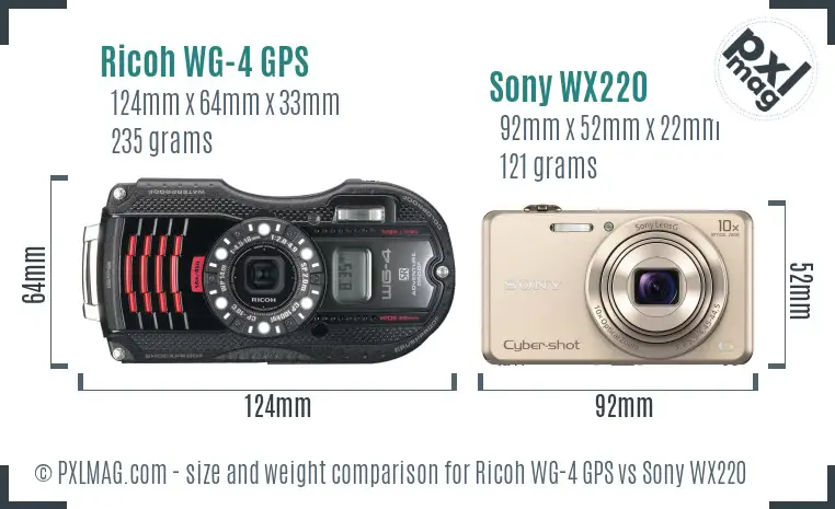 Ricoh WG-4 GPS vs Sony WX220 size comparison
