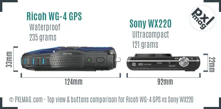 Ricoh WG-4 GPS vs Sony WX220 top view buttons comparison