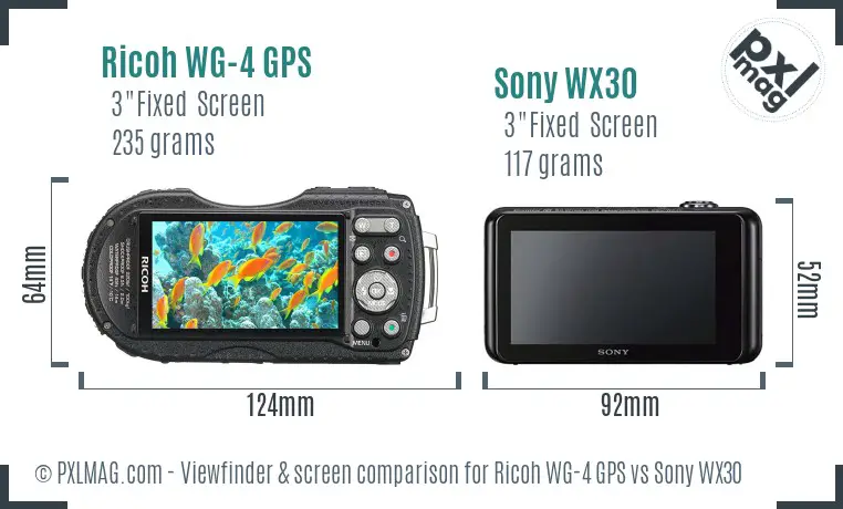 Ricoh WG-4 GPS vs Sony WX30 Screen and Viewfinder comparison
