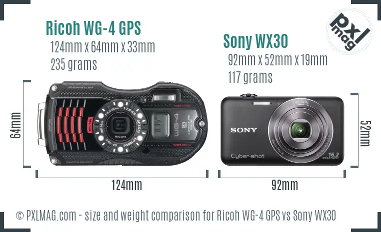 Ricoh WG-4 GPS vs Sony WX30 size comparison