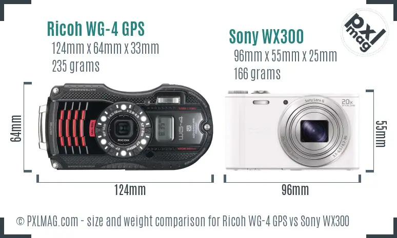 Ricoh WG-4 GPS vs Sony WX300 size comparison