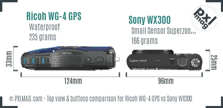 Ricoh WG-4 GPS vs Sony WX300 top view buttons comparison