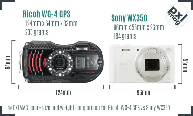 Ricoh WG-4 GPS vs Sony WX350 size comparison