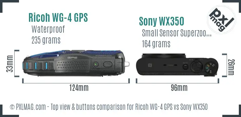 Ricoh WG-4 GPS vs Sony WX350 top view buttons comparison