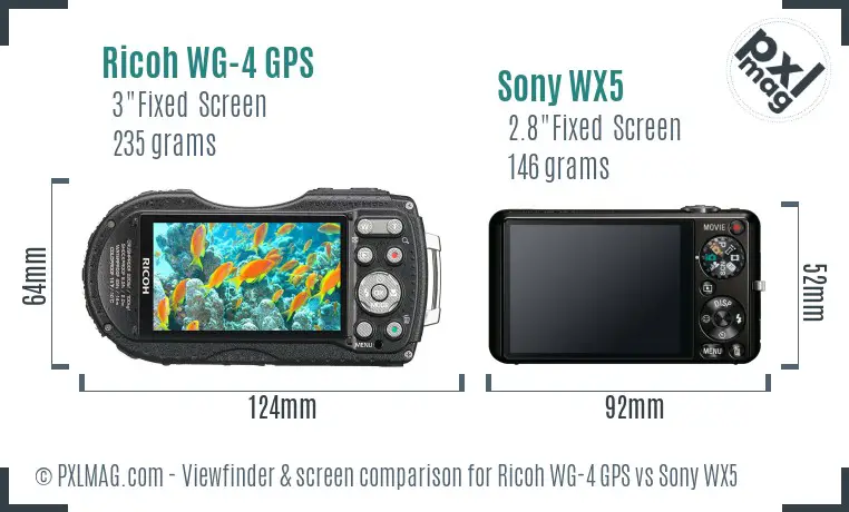Ricoh WG-4 GPS vs Sony WX5 Screen and Viewfinder comparison