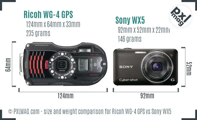 Ricoh WG-4 GPS vs Sony WX5 size comparison