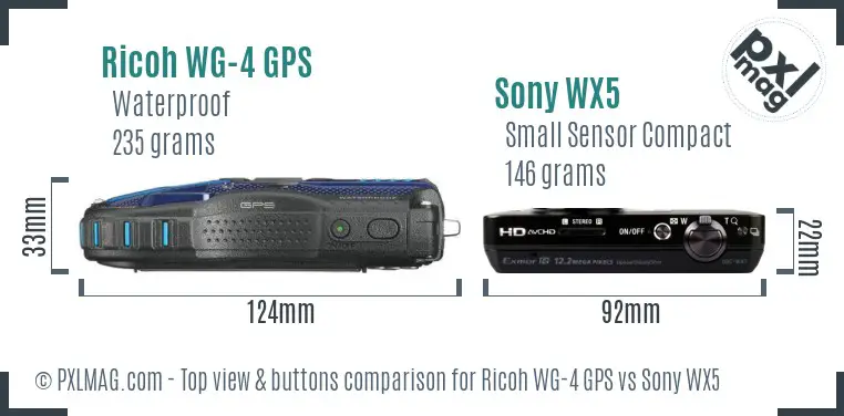 Ricoh WG-4 GPS vs Sony WX5 top view buttons comparison