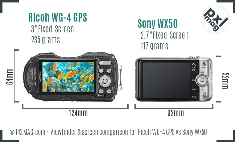 Ricoh WG-4 GPS vs Sony WX50 Screen and Viewfinder comparison