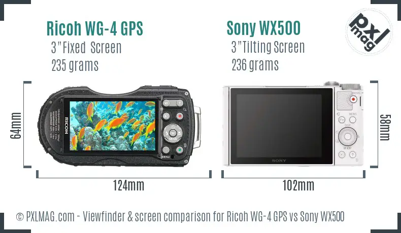 Ricoh WG-4 GPS vs Sony WX500 Screen and Viewfinder comparison