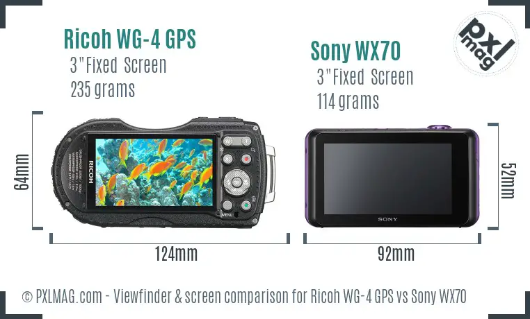 Ricoh WG-4 GPS vs Sony WX70 Screen and Viewfinder comparison