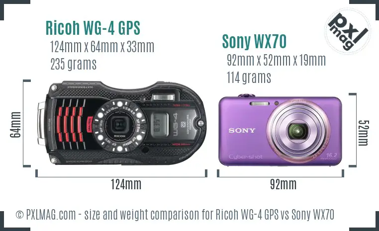 Ricoh WG-4 GPS vs Sony WX70 size comparison