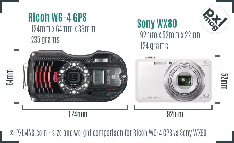 Ricoh WG-4 GPS vs Sony WX80 size comparison