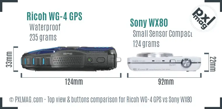 Ricoh WG-4 GPS vs Sony WX80 top view buttons comparison