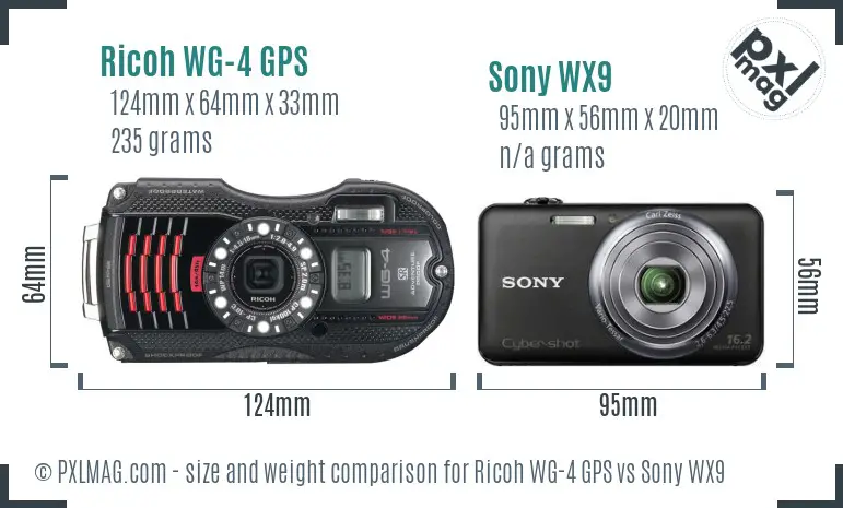 Ricoh WG-4 GPS vs Sony WX9 size comparison