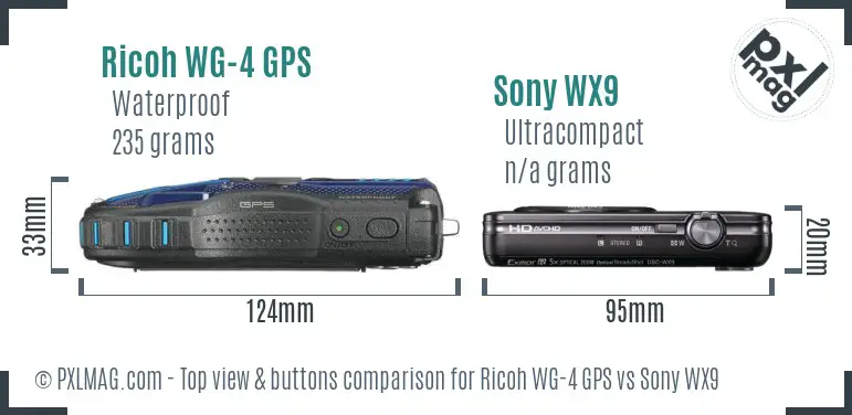 Ricoh WG-4 GPS vs Sony WX9 top view buttons comparison