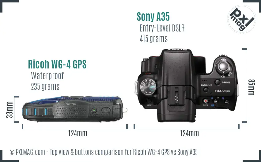 Ricoh WG-4 GPS vs Sony A35 top view buttons comparison
