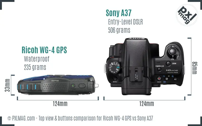 Ricoh WG-4 GPS vs Sony A37 top view buttons comparison