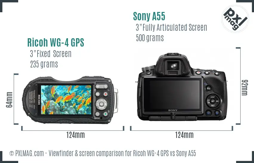 Ricoh WG-4 GPS vs Sony A55 Screen and Viewfinder comparison